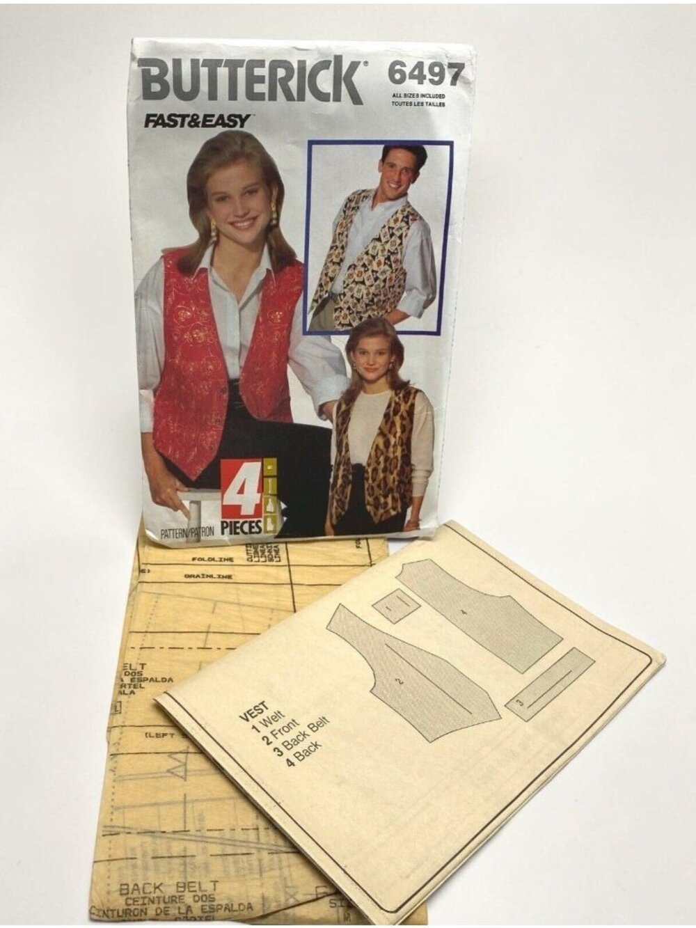 Vintage Butterick Sewing Pattern 6497 Vest Uncut Fast and Easy XS S M L XL